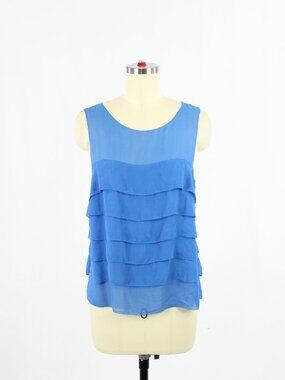 Vintage 00's MODA INTERNATIONAL Blue 100% Silk Georgette Layered Tank, Size S